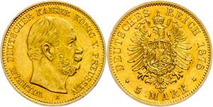 Preußen Goldmünzen 5 Mark, 1878, Wilhelm ... 