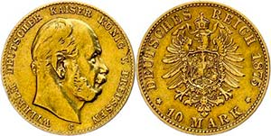 Prussia 10 Mark, 1875, Wilhelm I., Mzz C, ... 