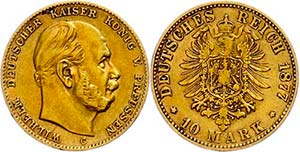 Preußen Goldmünzen 10 Mark, 1877, Wilhelm ... 