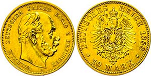 Preußen Goldmünzen 10 Mark, 1888, Wilhelm ... 