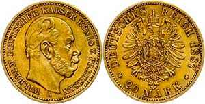 Prussia 20 Mark, 1887, Wilhelm I., very ... 