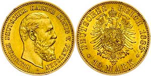 Prussia 10 Mark, 1888, Friedrich III., very ... 