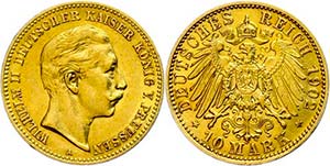 Prussia 10 Mark, 1902, Wilhelm II., very ... 