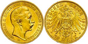 Preußen Goldmünzen 20 Mark, 1899, Wilhelm ... 
