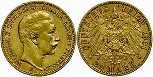 Prussia 20 Mark, 1901, Wilhelm II., edge ... 