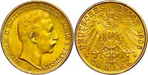 Prussia 20 Mark, 1906, Wilhelm II., very ... 