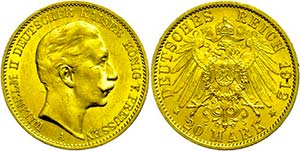 Preußen Goldmünzen 20 Mark, 1912, Wilhelm ... 