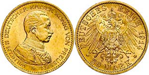 Preußen Goldmünzen 20 Mark, 1914, Wilhelm ... 