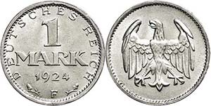 Münzen Weimar 1 Mark, 1924, F, f. st., ... 