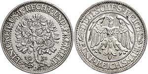 Münzen Weimar 5 Reichsmark, 1931, D, ... 