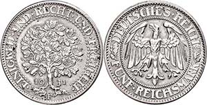 Münzen Weimar 5 Reichsmark, 1931, F, ... 