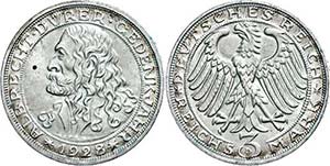 Münzen Weimar 3 Reichsmark, 1928, Dürer, ... 