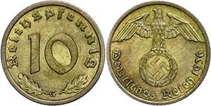 Münzen Drittes Reich 10 Reichspfennig, ... 