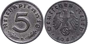 Münzen Drittes Reich 5 Reichspfennig, 1944, ... 