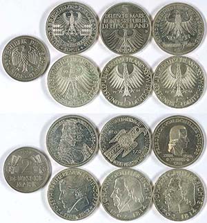 Münzen Bund ab 1946 6x5 Mark, 1952-1964, ... 