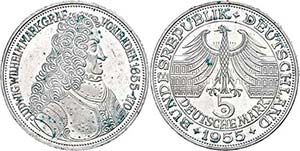 Münzen Bund ab 1946 5 Mark, 1957, Markgraf ... 