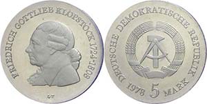 Münzen DDR 5 Mark, 1978, Kloppstock, in ... 