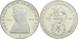 Münzen DDR 10 Mark, 1980, Scharnhorst, in ... 