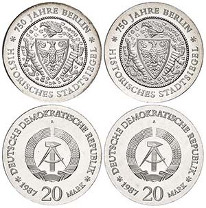 GDR Coin set, 2 x 20 Mark (city seal ... 
