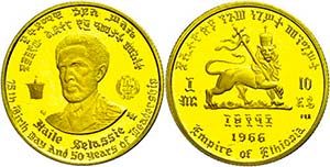 Äthiopien 10 Dollars, Gold, 1966, Haile ... 