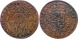 Belgium Chip, copper, 1643, Karl II., Dugn. ... 