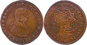 Belgium Chip, copper, 1667, Karl II., Dugn. ... 