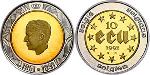 Belgium 10 European Currency Unit, bimetal, ... 