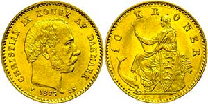Denmark 10 coronas, Gold, 1873, Christian ... 