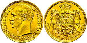 Dänemark 10 Kronen, Gold, 1909, Frederik ... 