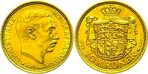 Denmark 10 coronas, Gold, 1913, Christian ... 