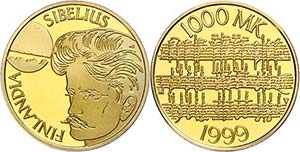 Finland 1000 Maarka, Gold, 1999, a hundred ... 