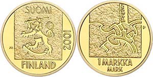Finland 1 Markka, Gold, 2001, departure of ... 