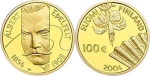Finland 100 Euro, Gold, 2004, 150. birthday ... 