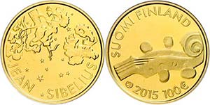 Finland 100 Euro, Gold, 2015, Jean Sibelius, ... 