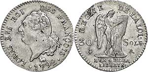 France 30 Sols, 1792, A (Paris), louis XVI., ... 
