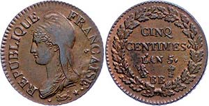 Frankreich 5 Centimes, LAN 5 (1796/1797), ... 