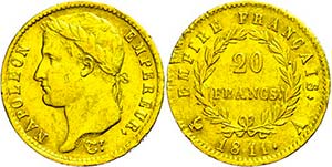 France 20 Franc, Gold, 1811, Napoleon ... 