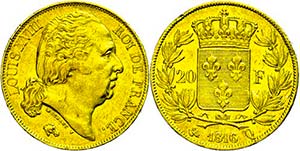 France 20 Franc, Gold, 1816, Q (Perpignan), ... 