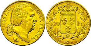 France 20 Franc, Gold, 1819, louis XVIII., A ... 