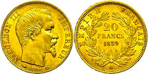Frankreich 20 Francs, Gold, 1859, Napoleon ... 
