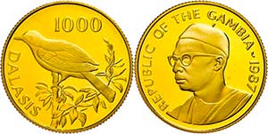 Gambia 1000 Dalasis, Gold, 1987, ... 