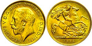 Great Britain 1 / 2 sovereign, Gold, 1915, ... 