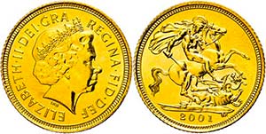 Grossbritannien 1/2 Sovereign, Gold, 2001, ... 