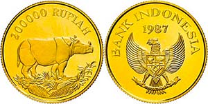 Indonesia 200000 Rupee, Gold, 1987, Java ... 