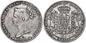 Italy Parma, 5 liras, 1815, Mary louise, ... 