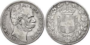 Italy 5 liras, 1879, Rome, Umberto I. ... 