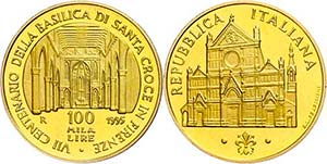 Italy 100 000 liras, Gold, 1995, 700 years ... 