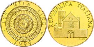Italy 100 000 liras, Gold, 1999, reopening ... 