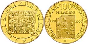 Italy 100 000 liras, Gold, 2000, 700. ... 