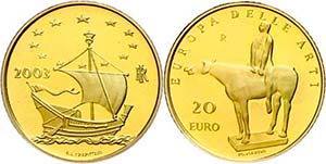 Italy 20 Euro, Gold, 2003, European art 1. ... 